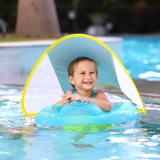 Flotador inflable con dosel para sombra